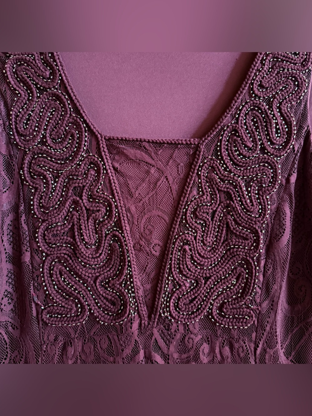 Reba Size 1X Burgundy Lace Midi Dress Romantic V Neck Lined Asymmetrical Hem y2k - Picture 4 of 10